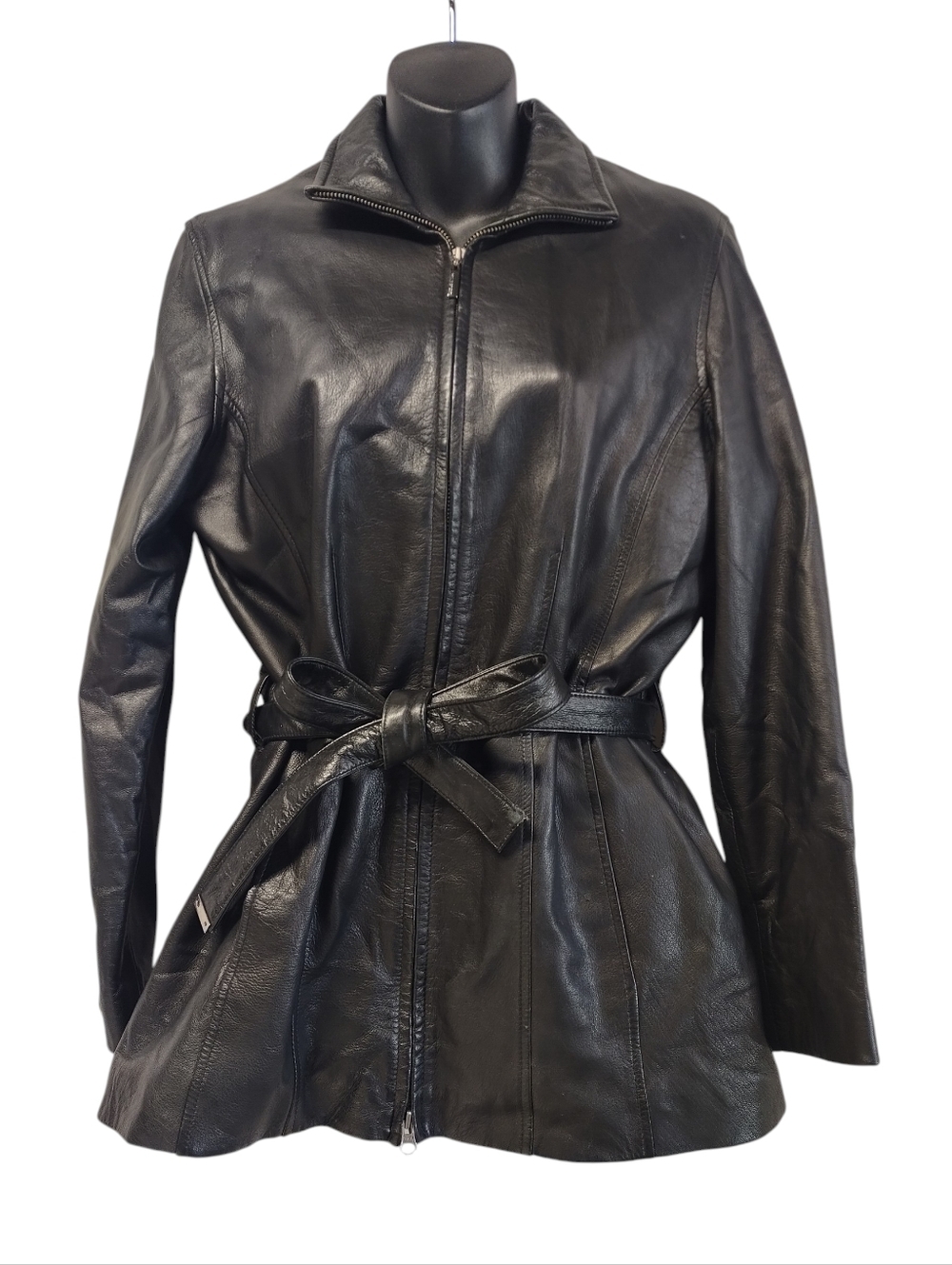Wilsons Leather Black Leather Belted Jacket Wns S Pelle Studio Removable Lined